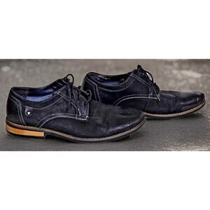 Steve Madden Mens Cherp Derby Dress Shoes Black Leather Perforated Lace Up Sz 10